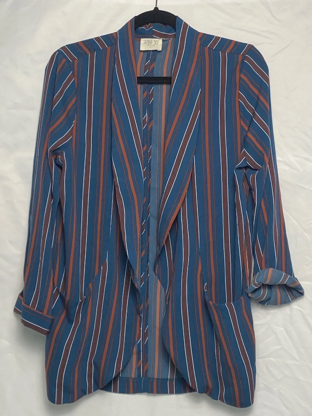 Relaxed Blazer Blue with Terracotta & White Pinstripe + Pockets Sienna Sky SZ Lg